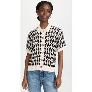 Anine Bing Black and Cream Houndstooth Cardigan